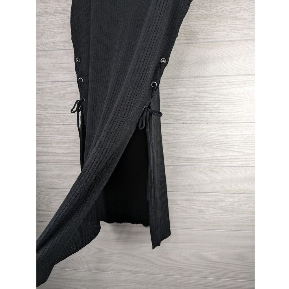 New York & Company Knit Lace Up Sides Cover Up Black Dress - Picture 4 of 6